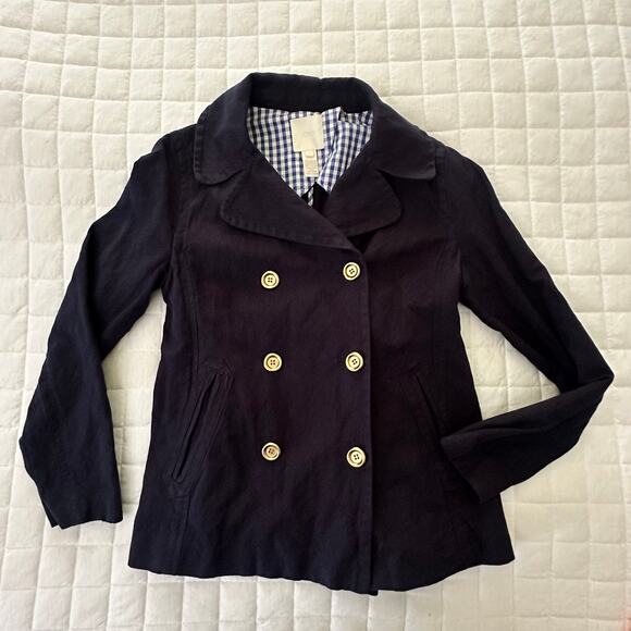 J CREW Womens Jacket 4 Blue Metallic Double Breasted Preppy Nautical Outdoor - Picture 1 of 13